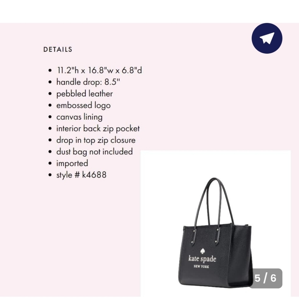 Kate Spade Ella Pebbled Black Leather Tote - Picture 5 of 9